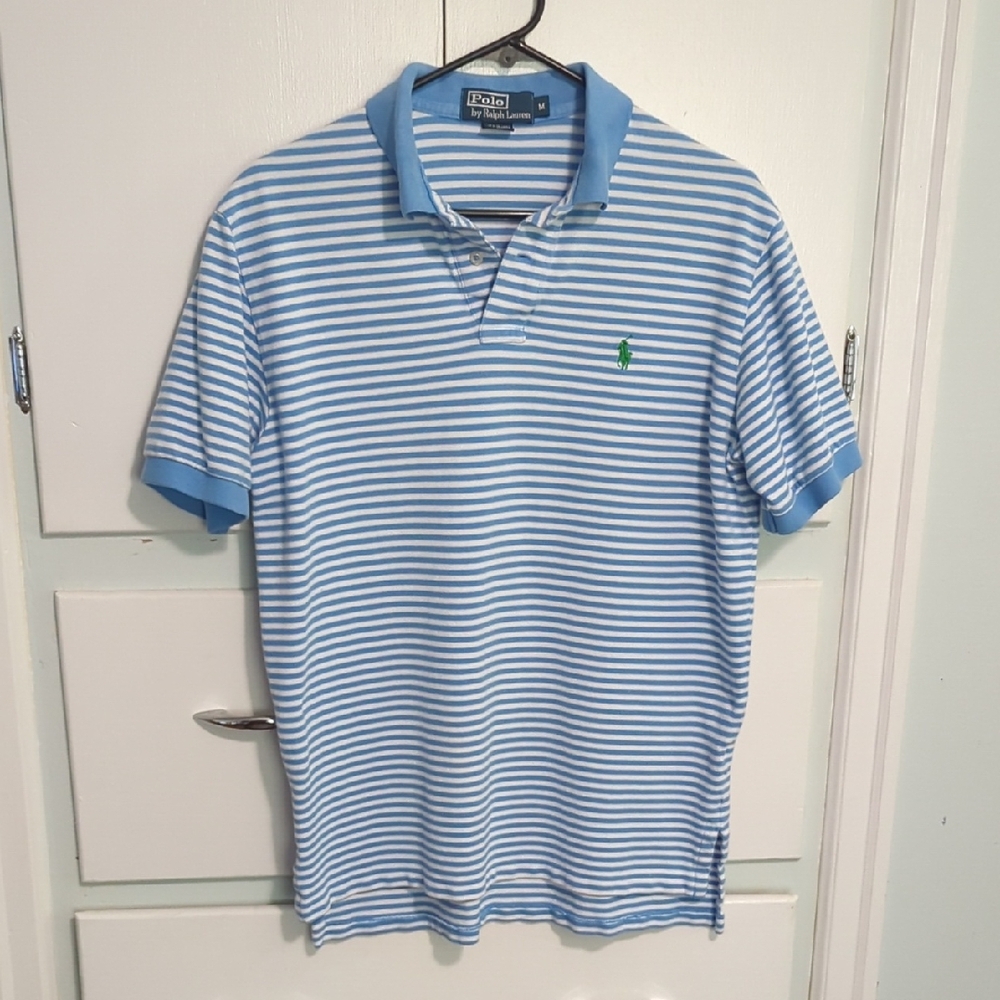 Polo Ralph Lauren Striped Polo Shirt Men’s Medium Blue White Short Sleeve